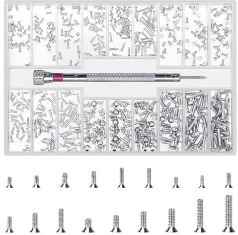 QOOSIKICC 500 Pezzi Set di Viti Piccole, M1.2/M1.4/M2 Viti per Occhiali, Set di Vite a Testa Piatta, Kit di Riparazione Vite a Autofilettanti Testa Svasata per Occhiali Laptop (M)