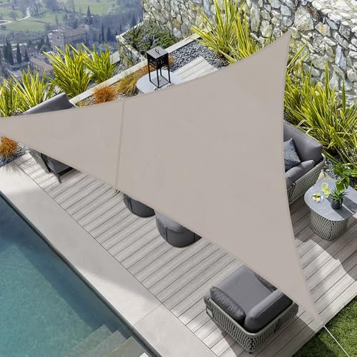 HENG FENG Toldo Vela de Sombra Triangular 3x3x3m,Toldo Parasol Terraza Impermeable PES 160 g/m², Protección Rayos UV 95%, para Terraza, Jardín, Patio, Exterior, Fácil de Instalar, Marrón