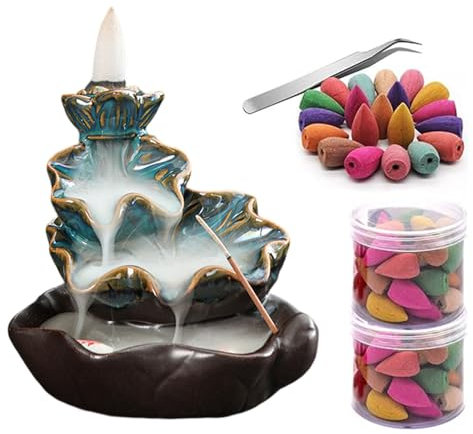 Guador Bruciatore di Incenso di Riflusso Porta Incenso a Cascata Backflow Incense Burner Bruciatore D'incenso a Cascata Porta Incenso a Riflusso in Resina Bruciatore Incenso Cascata Portaincenso Lotus