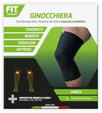 FIT THERAPY – Ginocchiera Unisex – Dispositivo Medico per alleviare Dolori Muscolari e Articolari Ginocchio, Gonalgia, Artrosi, Tendinite – Senza farmaci, traspirante, lavabile fino a 300 volte