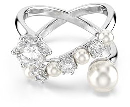 Swarovski Matrix Cocktailring, Kristallperle, Rundschliff, Weiß, Rhodiniert