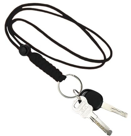 Cordon tour de cou pour clés – Collier tressé robuste – Longueur réglable pour clés, sifflet, porte-clés, Noir , Refer to description