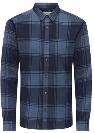 ONLY & SONS Herren Onsgudmund Ls Checked Shirt Noos Freizeithemd, Navy Blazer,L