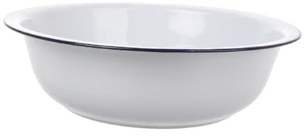 OSALADI Palangana Esmaltada Blanca Vintage Amplia Palangana De Esmalte Grueso Para Mezclar y Servir Ensaladas Sopas y Masa Resistente y Duradera Para Cocina Doméstica