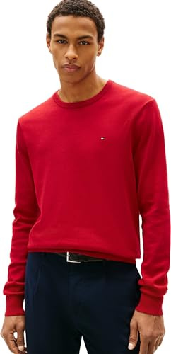 Tommy Hilfiger Men’s Essential Cotton Round Neck Jumper, Red (Medium Red), XL