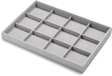 Oirlv Velvet Jewellery Storage Tray 12 Grids Grey Jewellery Tray for Ring Earring Necklace Bracelet Organiser and Display