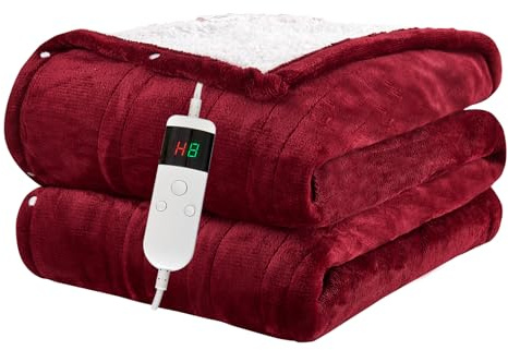 Qieryun Heated Throw Electric Blanket, 10 Heating Settings, 1-8h Timer overheat Protection, Machine Washable, Flannel & Sherpa Full Body Warming, Electric Throw Blanket for Sofa