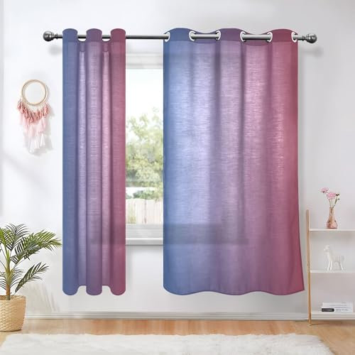 Caihoyu Plissee-Vorhänge mit Farbverlauf, 160 cm lang, 2 Paneele, Blau / Rot