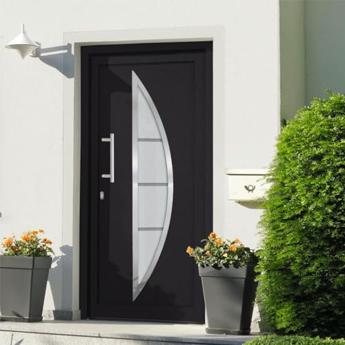 Gecheer Porta di Ingresso,Porta d'ingresso,Porta Esterna in PVC,Porta in PVC per Negozio, Balcone, casa,Portoncino Ingresso Esterno,Portone blindato,Antracite 98x208 cm