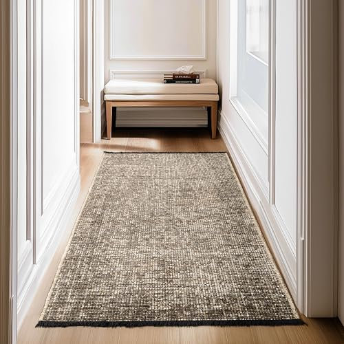 SIMPEX, Chenille Teppich Baumwolle Läufer Beige 80x150 cm Waschbar, Boho-Stil, Kurzflor, Vintage Kelim, Weich & rutschfest, Einfarbig, Für Küche, Flur & Schlafzimmer
