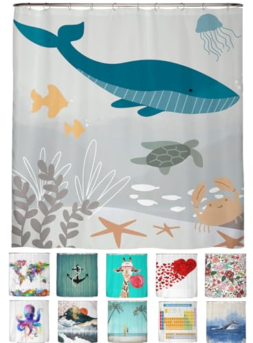 arteneur Anti-Schimmel Duschvorhang 180x200 cm Wasserwelt grau | Textil recycelt, OEKO-TEX 100, 40°C Maschinenwäsche, blickdicht, wasserdicht, beschwerter Saum, mit 12 recycelten Ringen