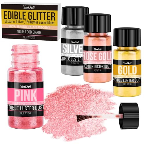 Essbarer Glitzer für Getränke - 4 Farben Lebensmittel Glitzerpulve für Likör, Cocktails, Dekorieren Torten - Geschmacklos Glitzer Pulver Glitzerstaub für Sekt, Wein, Champagner(5g/Flasche)