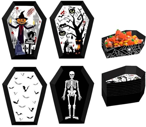 12 vassoi per salumi a forma di bara di Halloween, in stile gotico, usa e getta, con scheletro/zucca/fantasma inciso, vassoio da 39,9 cm, per snack, caramelle, formaggio