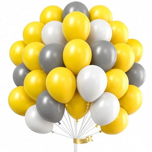 Fesnova 30 Stück Luftballons Gelb, 12 Zoll Ballons Gelbe Weiß und Grau Ballons, Gelbs Ballon Girlande, für Geburtstagsdeko Gelbs, Hochzeitsdekoration, Verlobung, Party Ballons Set