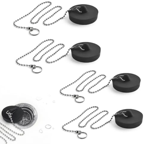 Universal Silicone Kitchen Sink Plug and Chain Set, 4 Pcs 38mm-43mm UK Standard Fit Drain Stopper, 20cm Stainless Steel Bead Chain, Leak-Proof & Rust-Proof for Kitchen Sinks, Wash Basins