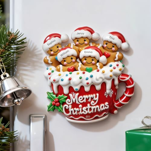 Personalised Gingerbread Family Christmas Fridge Magnets Custom 2-10 Name Gingerbread Magnet Fridge Magnet Christmas Decorations 2025