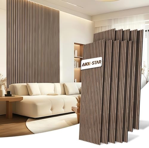 AKK-STAR Akustikpaneele Holz - 14,4 m² (10 Stück 240x60cm) | Schalldämmung, Akustikverbesserung für Studios, Büros, Heimkinos | Holz Wandpaneele & Wanddekoration (Walnuss 4#)