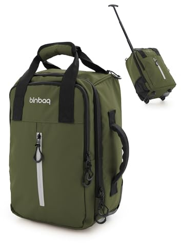 Hauptstadtkoffer Blnbag M7- Underseat-Trolley 40×20×25 cm, wasserfestes Material, Handgepäck-Koffer Cabin Bag max 20L, leichte Flugzeug Tasche 2 Rollen, Laptopfach gepolstert, Dunkelgrün