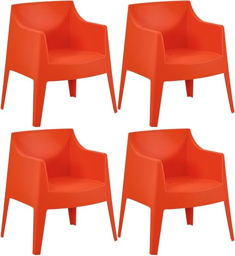 CLP Gartenstuhl 4er Set stapelbar Bartal, Stapelstühle aus Kunststoff wetterfest UV-beständig, Gartensessel bis 150 kg belastbar Farbe orange
