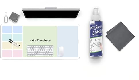 Loukin Desktop Accessories Bundle | Erasable Dry Erase Desk Mat & Non-Toxic Whiteboard Cleaner 250ml