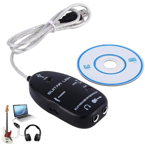 Câble USB pour connexion guitare - Adaptateur pour enregistrement PC, audio 16 bits 48 kHz | Jack 1/4 pouce interface USB, de sortie casque pour accessoire d'appr