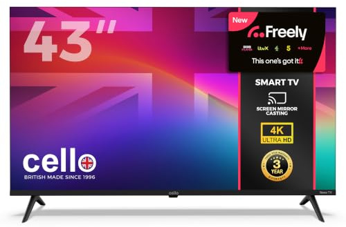Cello C43RK4K 43” Smart Roku HD TV with Freely, Netflix, Disney+, Apple TV+, BBC iPlayer, ITVX, voice remote control, Phone mirroring