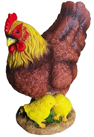 Relaxdays Gartenfigur Huhn, Glucke mit Küken, Gartendeko, wetterfest, bunt | authentisch, Kunstharz Tierfigur, 24 cm hoch