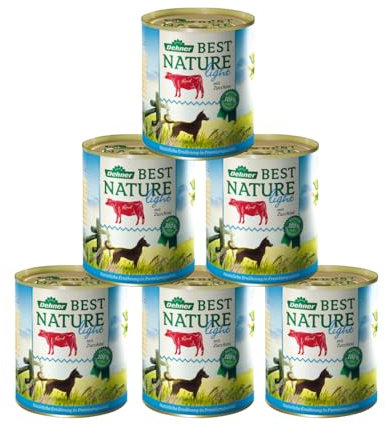 Dehner Best Nature Hundefutter Light, Nassfutter fettreduziert, für übergewichtige Hunde, Rind / Zucchini, 6 x 800 g Dose (4.8 kg)