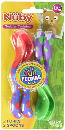 Nuby Fun Feeding Spoons & Forks 1 Pack - red/green, one size