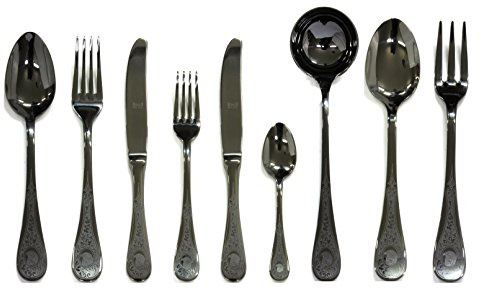 MEPRA Diana Oro Nero Set Servizio, Acciaio Inossidabile 18/10 Cesellato, Canna di Fucile, 75 Pezzi