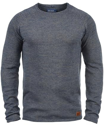 Blend BHDan Herren Strickpullover Feinstrick Pullover mit Rundhalsausschnitt Baumwollmischung Label-Patch Regular fit, Größe:XXL, Farbe:Ensign Blue (70260)
