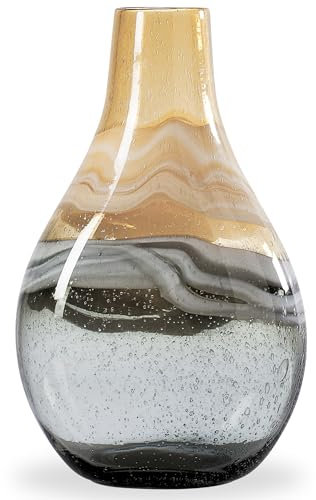 Torre & Tagus Andrea Mundgeblasene Glasvase für Heimdekoration, 35,6 cm hoch, große Bernsteinglasvase als Tafelaufsatz, handgefertigte Bernsteinvasen für Dekoration im Küstenwohnzimmer,