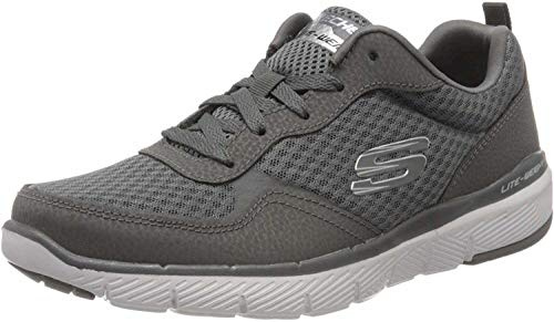 Skechers Men's Flex Advantage 3.0 Trainers, Grey Charcoal Leather Mesh Trim Charcoal, 7 UK