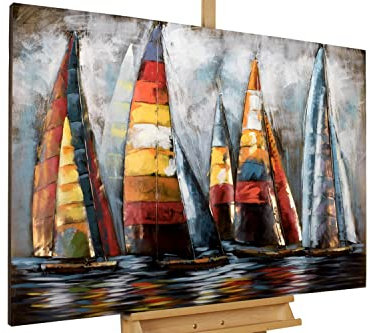 KunstLoft Metallbild 3D | 100% HANDGEFERTIGT | 100x70x5cm | Wandbild Metall Deko 'Sailing to Nowhere' | Segelschiffe Boote | Blau Bunt | Metall Wanddeko Wohnzimmer