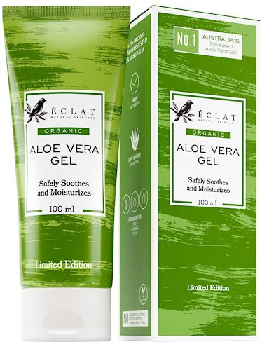 Eclat Skincare Aloe Vera Gel - Face Moisturiser for Soothing, Hydrating & Nourishing Dry Skin – After Sun Lotion Made from Aloe Vera & Natural Ingredients - Aloe Vera Gel for Face & Body 100 ml