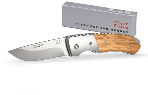 RICHARTZ LEO 200 olive | Arbeitsmesser mit robuster Edelstahlklinge und edlem Olivenholzgriff | Einhandmesser mit ergonomischen Griffmulden | Klappmesser mit Back-Lock-Klingenverriegelung