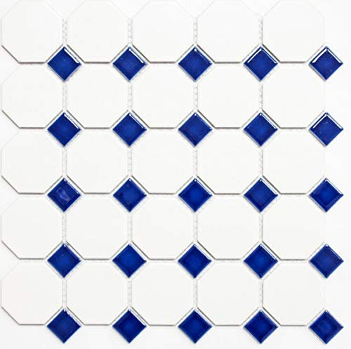 Mosaik Fliese Keramik blau Octagon weiß matt blau glänzend Wandfliesen Badfliese MOS13-OctaG464_f | 10 Mosaikmatten