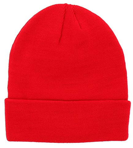 SHIPITNOW Rote Herren oder Damen Wintermütze Einfarbig - Basic Strickmütze ohne Bommel - 100% Acryl Beanie- Einfaches und klassisches Mützen ohne Marke - Einheitsgröße