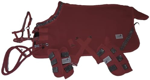Zoe Set Abschwitzdecke Halfter Strick Transport Gamaschen Rot Schwarz Rosa Glitzer 70 80 90 100 Minishetty Shetty Tysons (100 cm, Set Rot)