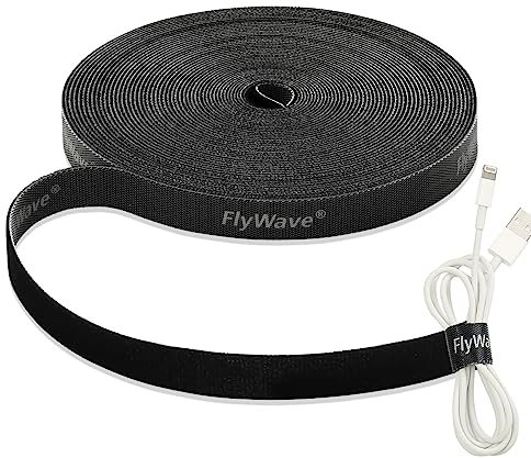 FlyWave Attache Cable 5 m x 14 mm, Serre Cable Réutilisation, Nylon Noir Scratch Cable, Organisateur Rangement Cable, pour Ranger Les Câbles, Fils, Cordes, Tuyaux