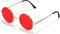 KANASTAL Runde Sonnenbrille Herren Damen Klassische Retro Polarisierte Sonnenbrille Rund mit Metallrahmen Vintage Hippie Rave Brille UV400 Schutz, Gold Rahmen Rot Gläser