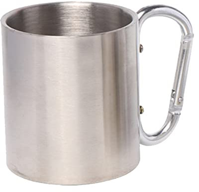 BAISENJF Camping Mug Stainless Steel Camping Cup with Handle Silver Double Wall Carabiner Outdoor Mug for Travel Hiking Trekking Outdoor Activities