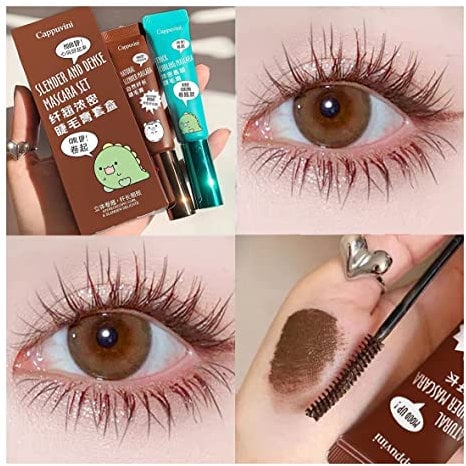 2-in-1-4D-Seidenfaser-wasserdichtes Mascara-Set für Wimpernverlängerung in Schwarz und Braun, dicke Verlängerung, Wimpern, Augen, Make-up-Werkzeug, koreanische Kosmetik
