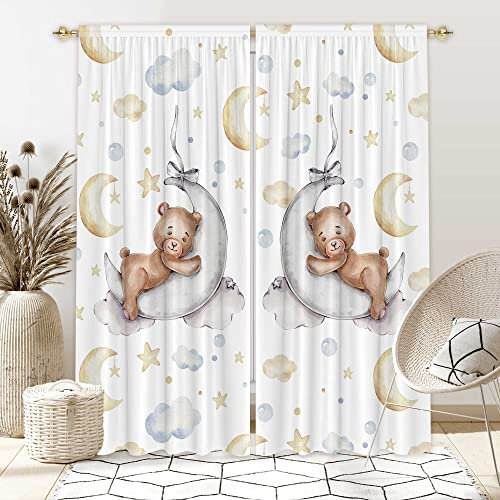 Felortte 208,3 x 213,4 cm (B x L), Cartoon-Motiv, schöner Bär, Mond und Sterne, Fenstervorhänge für Babyzimmer, Schlafzimmer, Kinderzimmer, Heimdekoration, Dekorationen mit Stoff, maschinenwaschbar