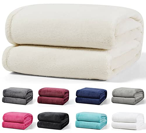 Leonado Vicenti Flauschige Kuscheldecke 150x200 cm Fleecedecke Wohnzimmerdecke Sofadecke Tagesdecke Flanell Uni Bettüberwurf, Beige