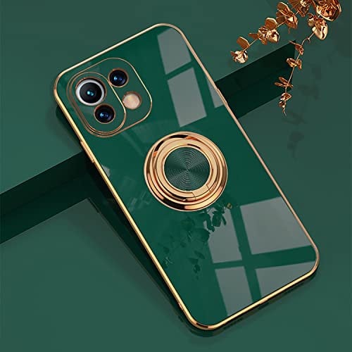 XINYEXIN Coque pour Xiaomi Mi 11 Lite 4G / 5G / 5G NE avec Anneau Support Rotatif à 360 Degrés, Souple TPU Silicone Case Antichoc Housse Bague Étui pour Xiaomi 11 Lite 5G NE - Vert foncé