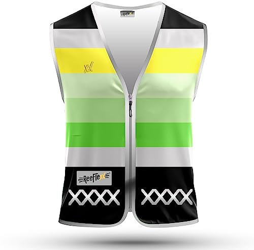 REEFLEXX Herren-Fahrradweste - Stylische Warnweste mit auffälligen Farben/Mustern und starken Reflektoren - Erhöhte Sichtbarkeit im Straßenverkehr. Green Stripes, Größe XL/XXL