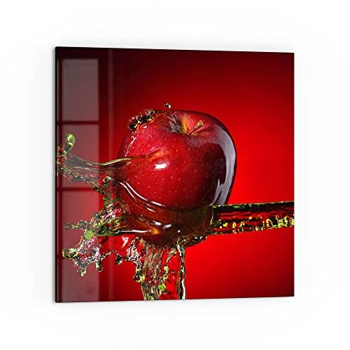DEQORI Plaque de crédence de cuisine en verre - Motif liquide rencontre la pomme - 60 x 60 cm - Pour salle de bain ou cuisinière - Protection anti-éclaboussures pour cuisine et salle de bain -