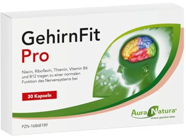 Aura Natura GehirnFit Pro zur Unterstützung von Nerven, Gedächtnisleistung | mit Vitamin B Komplex | Enthält Astaxanthin, Bacopa Monnieri & Pflanzenextrakte | 30 Kapseln – 1 Monat Vorrat