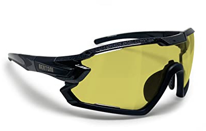 Bertoni Lunettes Cyclisme Vélo Running MTB Ski Sport Mod. Quasar (Noir/Photochromique Polarisé Jaune)